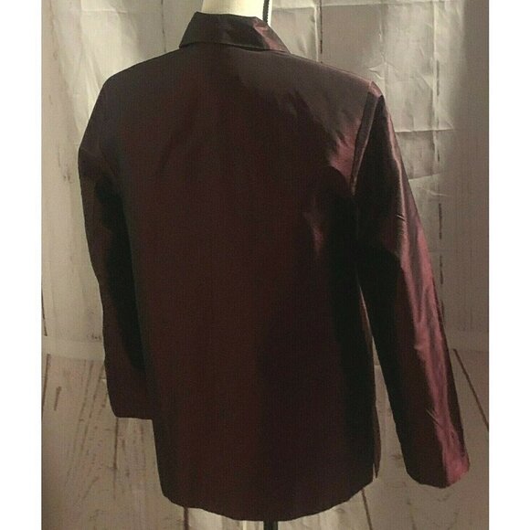 Talbots Petites Womens Button Front Silk Jacket Size 6P Burgundy Long Sleeve - Picture 9 of 12